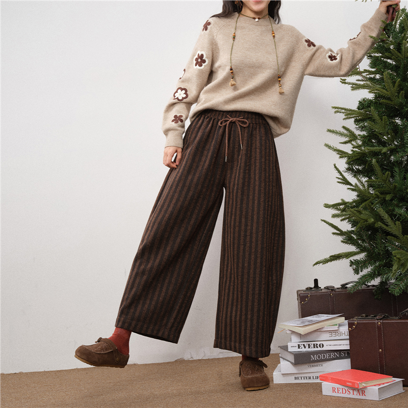 佐丹奴九分裤阔腿裤条纹休闲裤