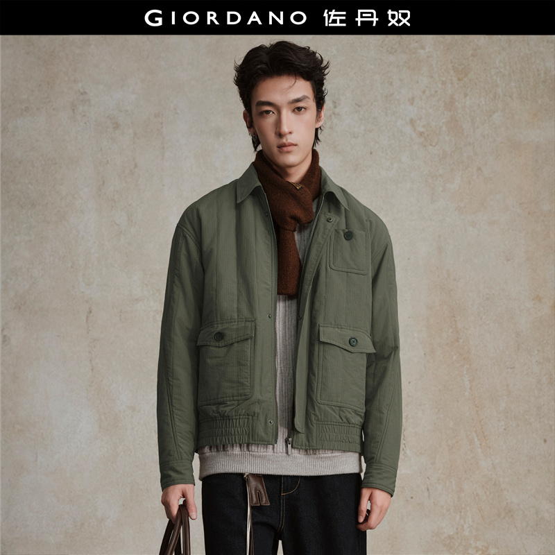 Giordano多口袋飞行员棉衣翻领