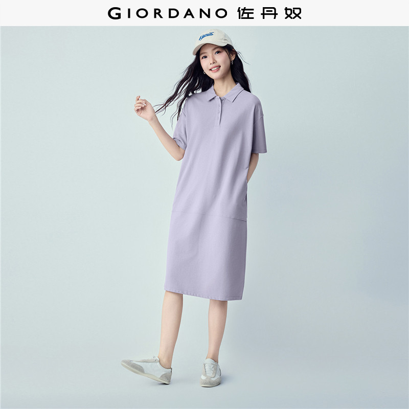 佐丹奴直筒裙子女夏季新款纯棉卫衣裙破骨翻领polo连衣裙05466467