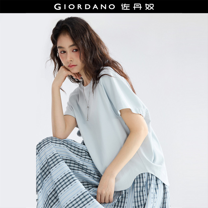 设计师款佐丹奴新款慵懒插肩前短后长宽松圆领短袖T恤女18325606,女装/女士精品,T恤,淘宝优惠券,粉丝福利购,淘宝优惠卷