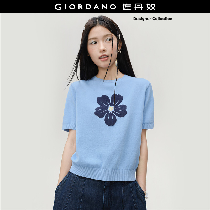 佐丹奴圆领套头针织衫花朵提花图片