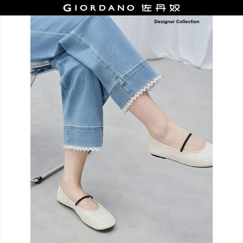 Giordano牛仔裤九分裤拼接蕾丝