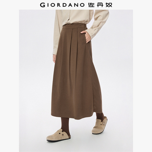 佐丹奴仿毛呢半身裙女秋冬新款 半松紧腰格蕾系压褶a字裙05465856