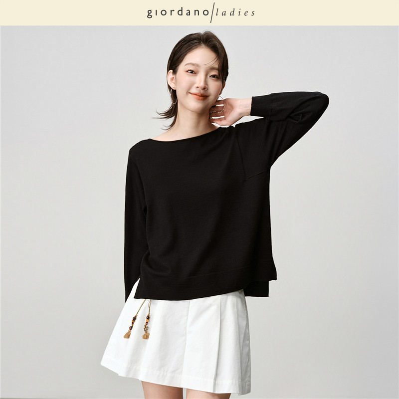 GL2026秋冬新款针织衫女肩部镂空提花宽松圆领针织毛衣女02355623