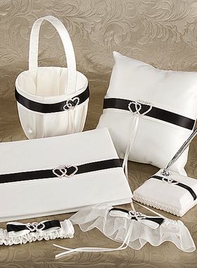 新娘签到台布置用品婚纱礼服饰品婚礼仪式结婚配饰双心水钻米白黑