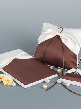 欧美婚礼用品 奶油白巧克力色双色结婚戒枕 嘉宾签名册签到笔台