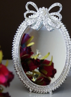 镀银金属满钻蝴蝶结化妆镜子台镜 送女友朋友生日礼物伴娘伴手礼
