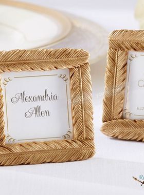 RedBox结婚宴会用品桌台布置 金色羽毛树脂小相架 席位小相框