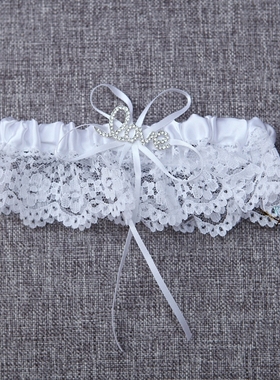 RedBox西式结婚用品 新娘配件 水钻love装饰新娘蕾丝袜带 纯白色
