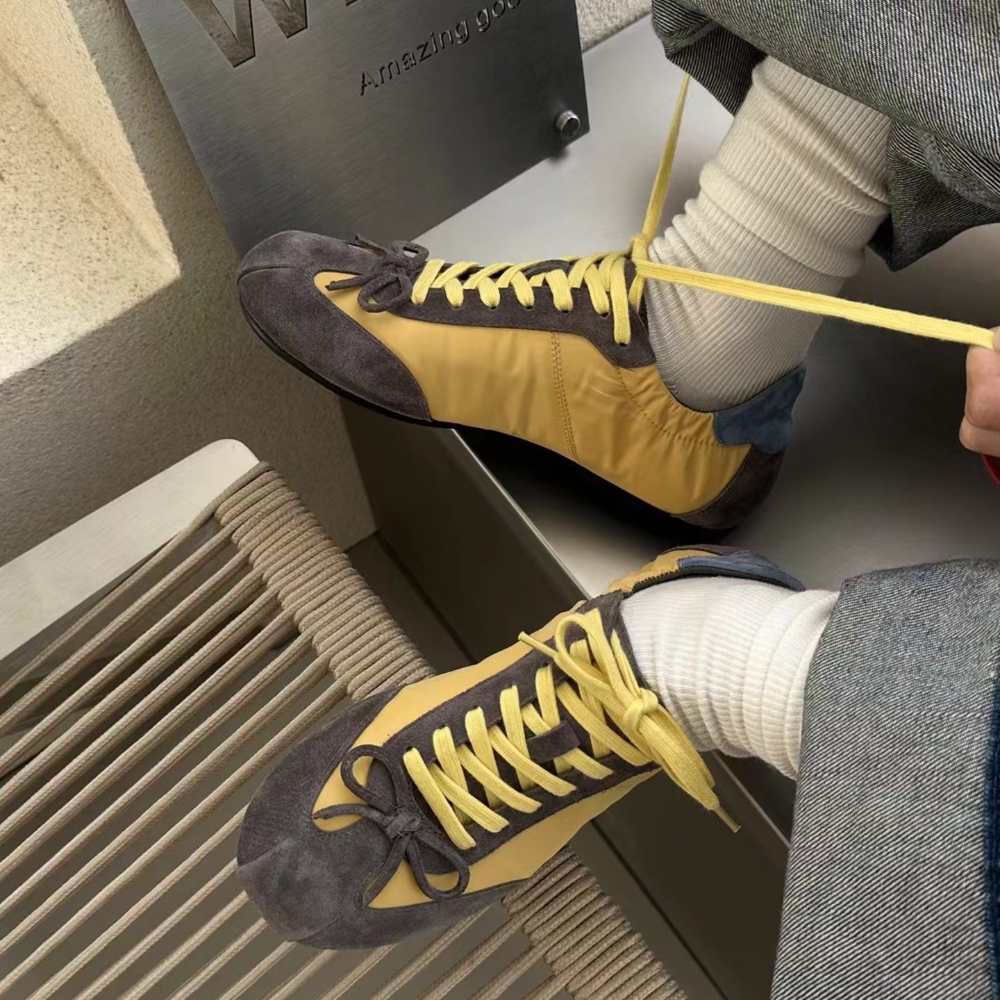 WM6欧货女鞋2026年早春新款牛猄皮拼色褶皱圆头蝴蝶结平底德训鞋,女鞋,德训鞋,淘宝优惠券,粉丝福利购,淘宝优惠卷