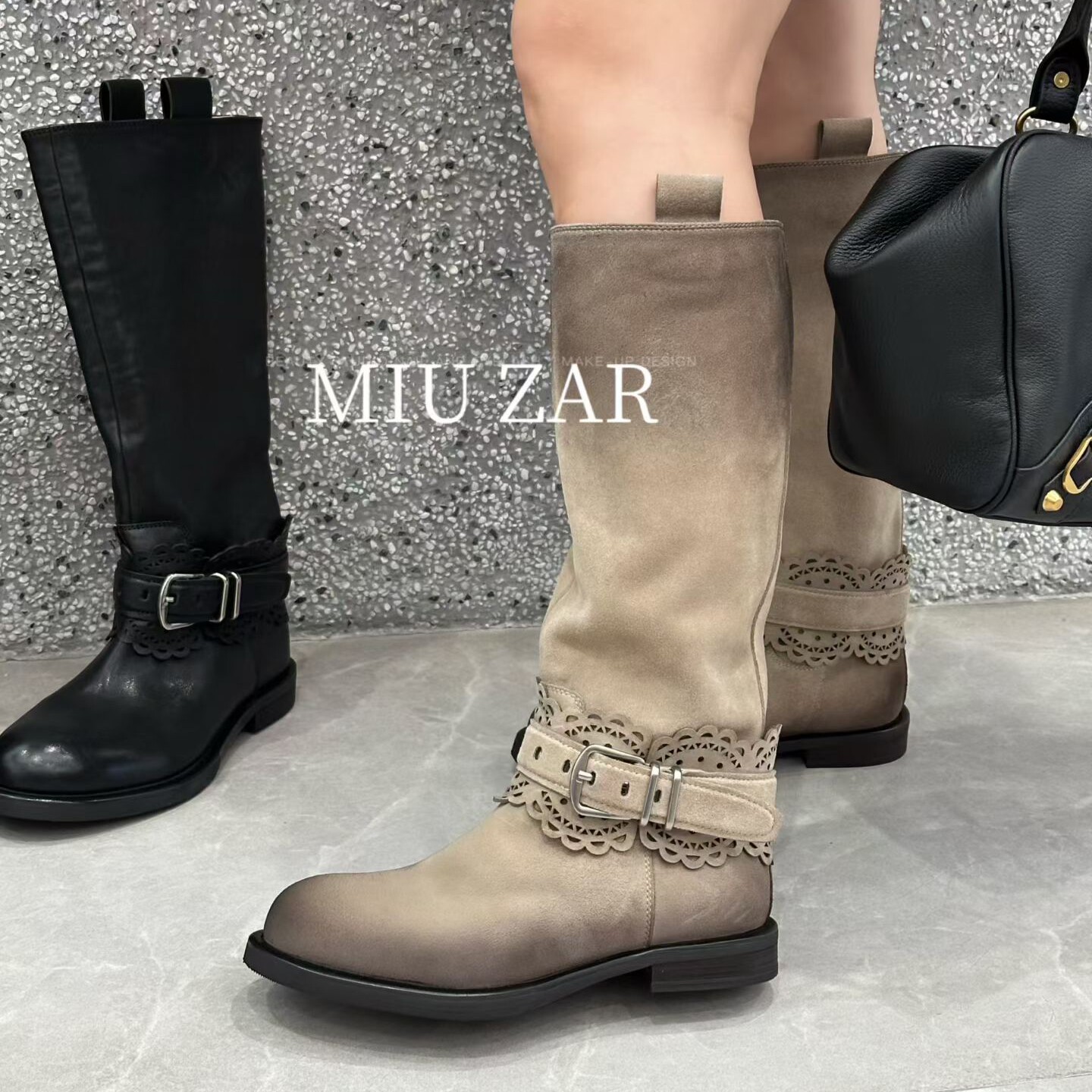 妙莎MIUZAR牛皮高筒骑士靴冬季