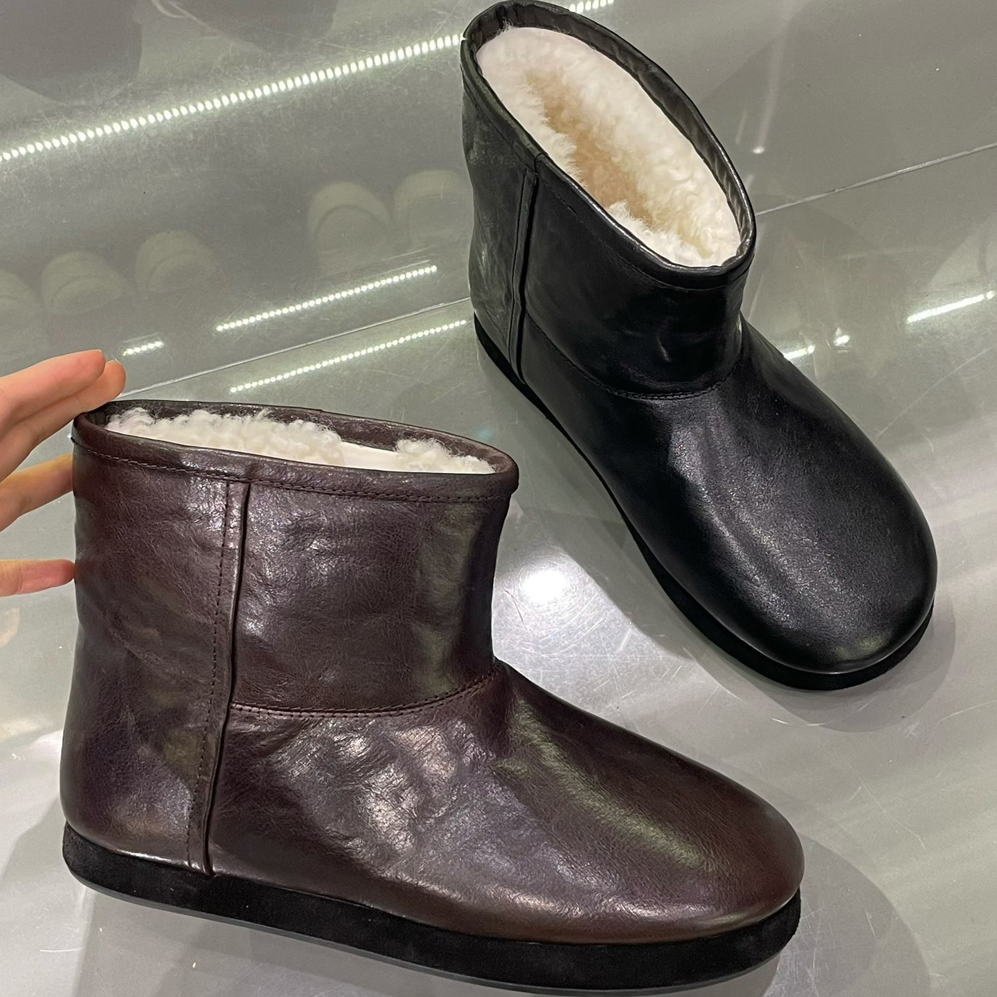 皮毛一体圆头套筒保暖休闲雪地靴