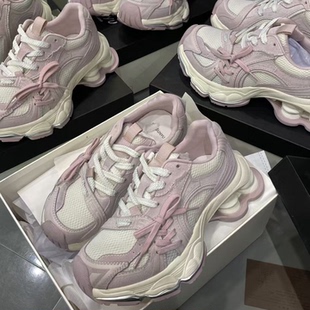 IDO/TT欧货女鞋2026年早春新款擦旧牛猄皮拼网圆头系带厚底老爹鞋