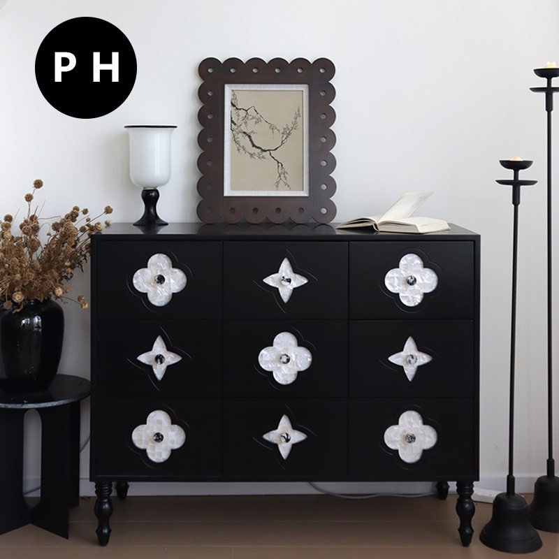 PH家居法式复古四叶草实木九斗柜卧室储物收纳柜设计师中古餐边柜,住宅家具,斗柜,淘宝优惠券,粉丝福利购,淘宝优惠卷