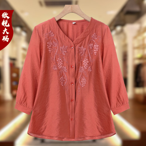 妈妈夏装大码夏季绣花t恤小衫