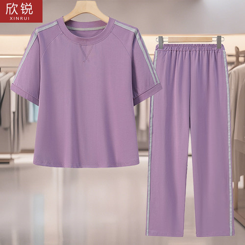 中年妈妈夏季休闲运动服全棉套装