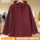 中老年胖妈妈大码 有内衬洋气风衣上衣 纯色连帽抽绳拉链外套女时尚