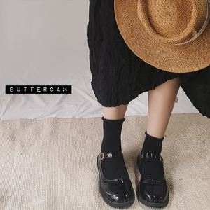 春天黑色堆堆袜子女韩国日系薄学生白色jk短袜纯棉松口中筒学院风