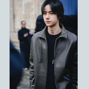 王一博明星同款深绿色皮衣仿真皮夹克外套男2025新款春秋休闲上衣