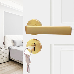 58金色磁吸门锁室内卧室静音门锁具房间方向通用型木门分体把手