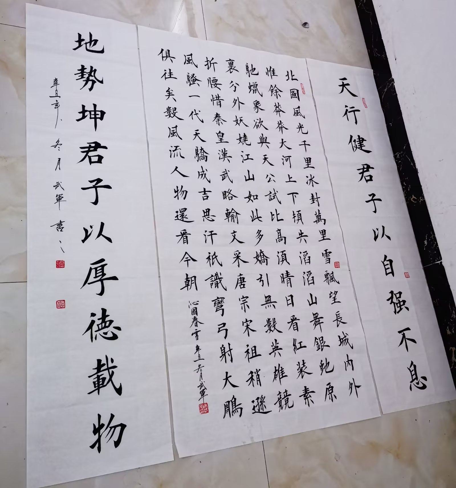 武军手写书法四尺中堂配对联字画书画客厅作品真迹天行健沁园春雪