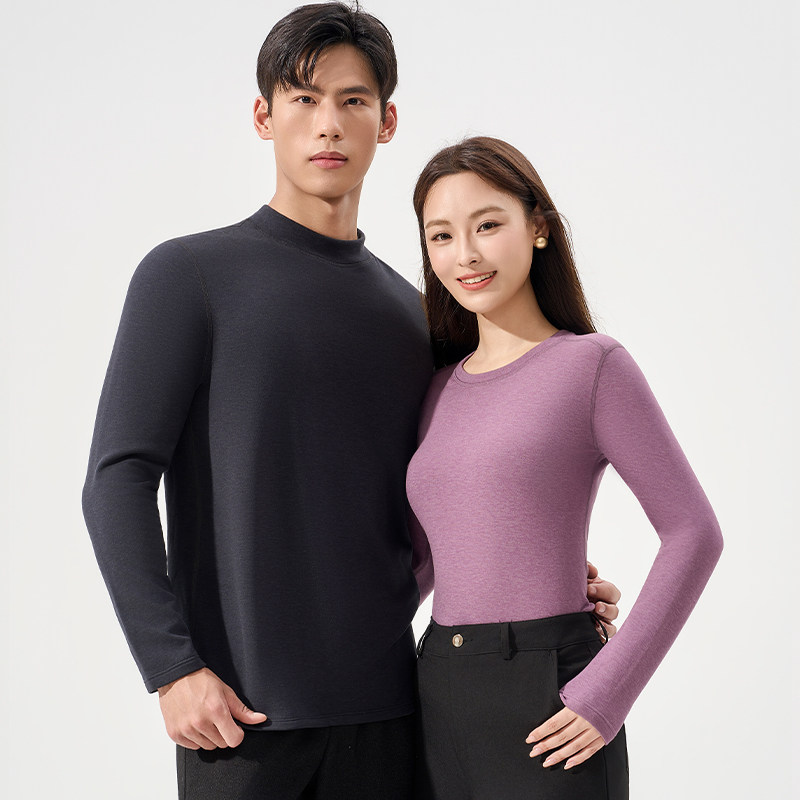 羊绒蛋白暖姜热暖单衣男女同款秋冬内搭保暖上衣纯色休闲圆领长袖