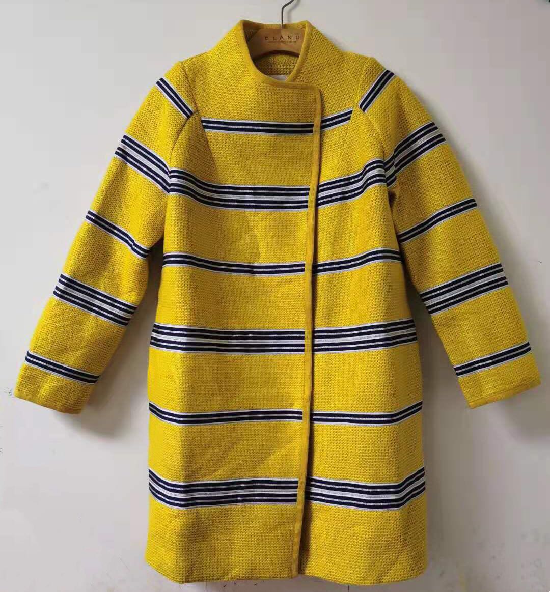 拼接条纹中长款针织外套