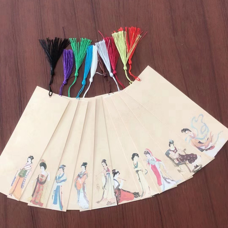 古典宣纸书签仕女图创意diy古风书签毛笔书法国画作品创作送流苏