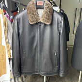 男士 头层新西兰鹿皮蓝宝石水貂整貂内胆黑猫貂毛领riri拉链皮衣