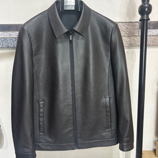 鹿皮皮衣男士 上衣库存皮衣 翻领皮夹克休闲深色外套装