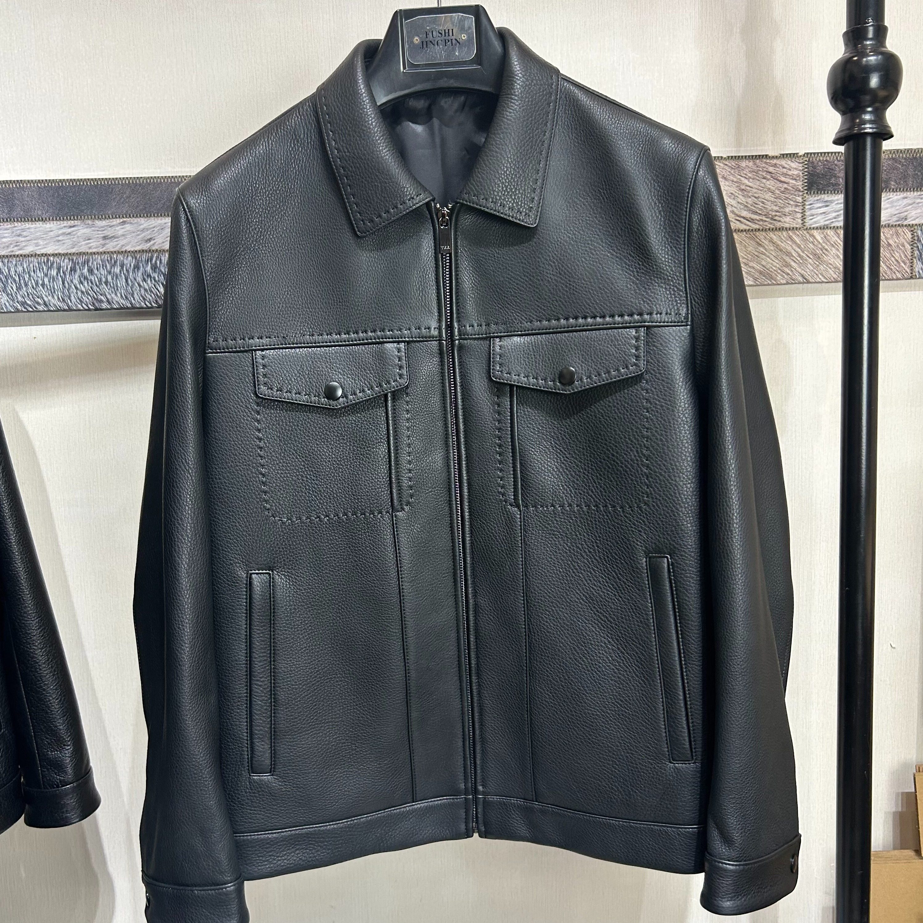 鹿皮皮衣经典男士翻领外套精品皮衣头层