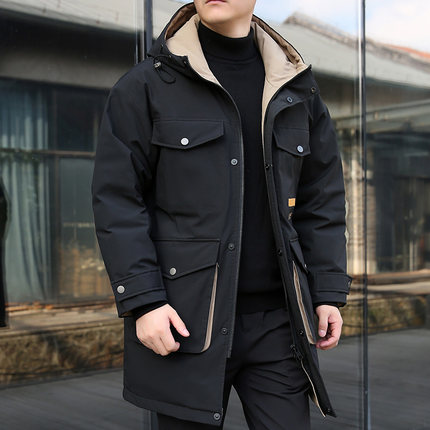 2024羽绒服男中长款加肥加大码潮流宽松白鸭绒加厚派克服外套冬季