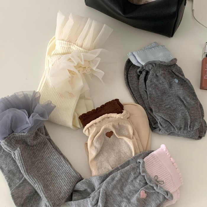 Opening韩国百搭韩系少女风中筒袜夏季薄款花边女袜子百搭堆堆袜