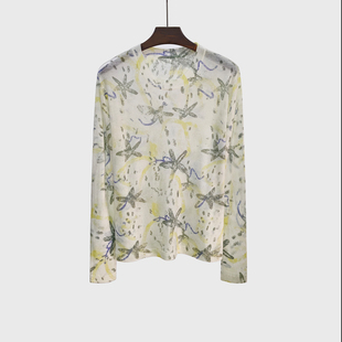 天丝羊毛针织衫 50岁中年妈妈洋气减龄印花薄款 长袖 T恤 女圆领35