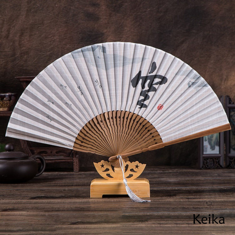 keika日式传统和风日本江户扇亚麻布折扇古风禅意礼品男扇 包邮