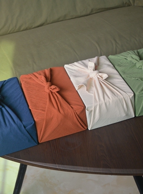 日式纯色水洗棉桌布包裹风吕敷包袱皮圣诞新年糕点茶叶礼盒包装布