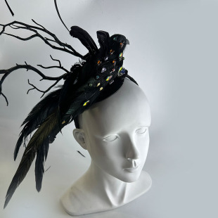 假面女凰新款黑色羽毛头饰欧美风夸张羽毛头饰