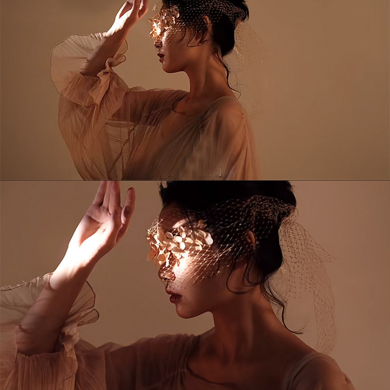 纱绢花瓣网纱面纱 发带 颈饰 假面男女超仙