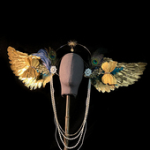 天使金色羽毛翅膀夸张头饰发饰走秀彩妆造型圣母光环圈珍珠演出