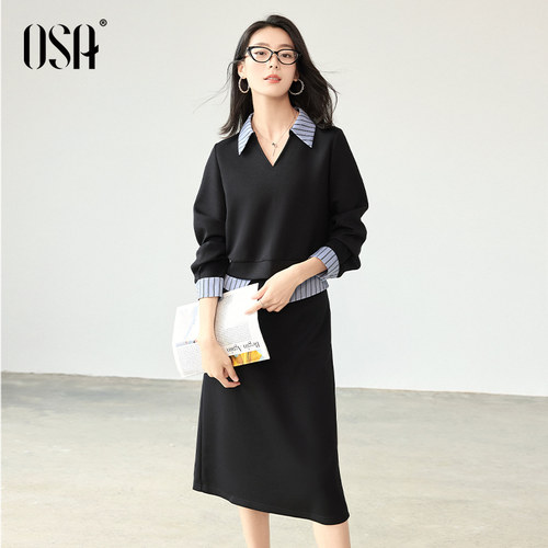 OSA气质休闲设计感连衣裙套装
