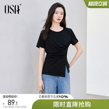 OSA欧莎黑色不规则短袖t恤女夏季2025年新款短款设计感体恤上衣潮