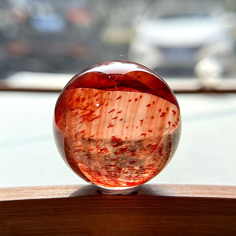 新品天然水晶 红胶花水晶球半宝石原石打磨 家具饰品玄关饰品摆件