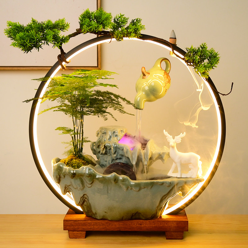 家居客厅招财风悬壶水流水天壶陶瓷摆件办公室桌面开业乔迁小礼品