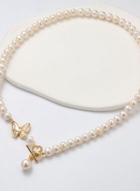 2025新款小众设计感ins风几何立体贝壳淡水生日礼物项链女微镶四