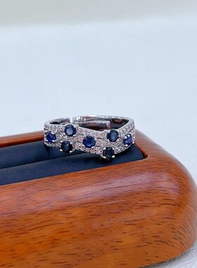 2024简约优质99足银新款手工银镀无品牌/无注册商标镶嵌蓝宝戒指