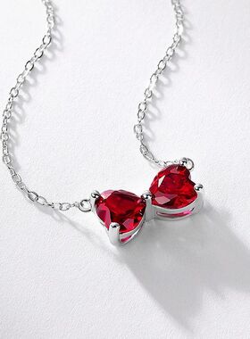 2024新款欧美时尚简约培育红宝结项链轻奢风S925银项链锁生日礼物