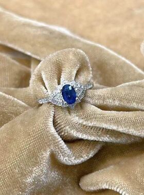 2024简约新款手工纯银镀欧美宫廷法式轻奢风蓝宝石戒指百搭通勤时