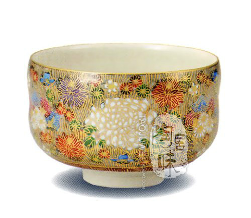 日本原装进口九谷烧本金花诘日式陶瓷器抹茶碗 茶道茶具 商务礼品