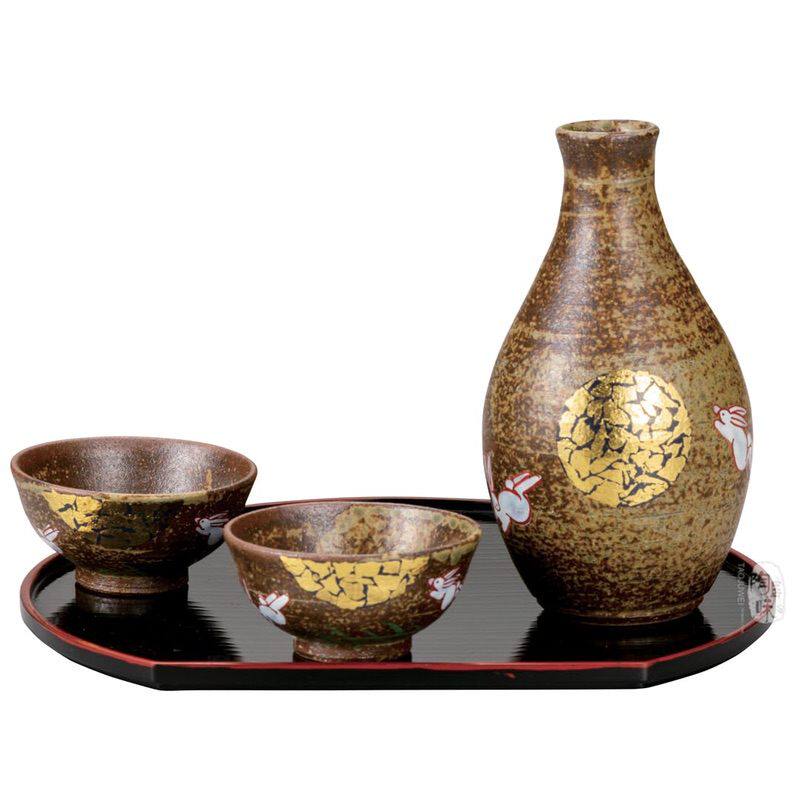 日本原装进口正品九谷烧月见兔晚酌日式酒具套装 酒杯酒壶 礼品