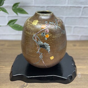 陶瓷花瓶摆件插花器高档商务礼品 金箔日式 进口九谷烧正品 日本原装